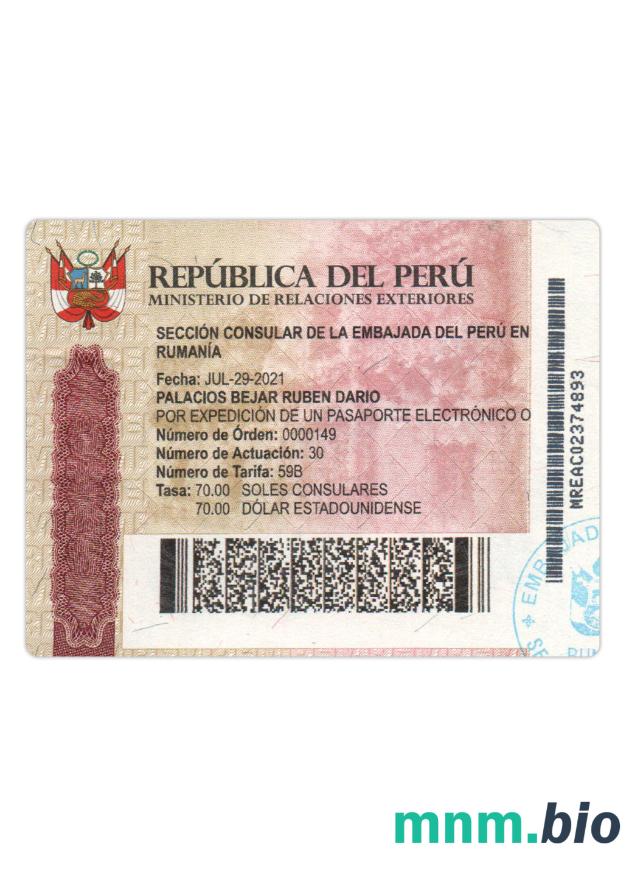 Przykład wizy podróżnej do Peru W PSD